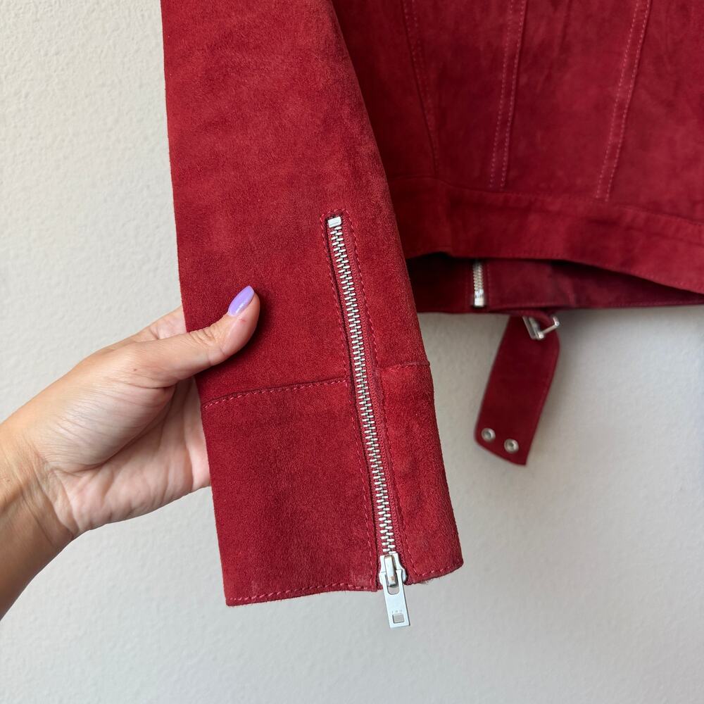 IRO Tatiana Red Lamb Suede Moto Jacket Size 40 - Picture 7 of 7